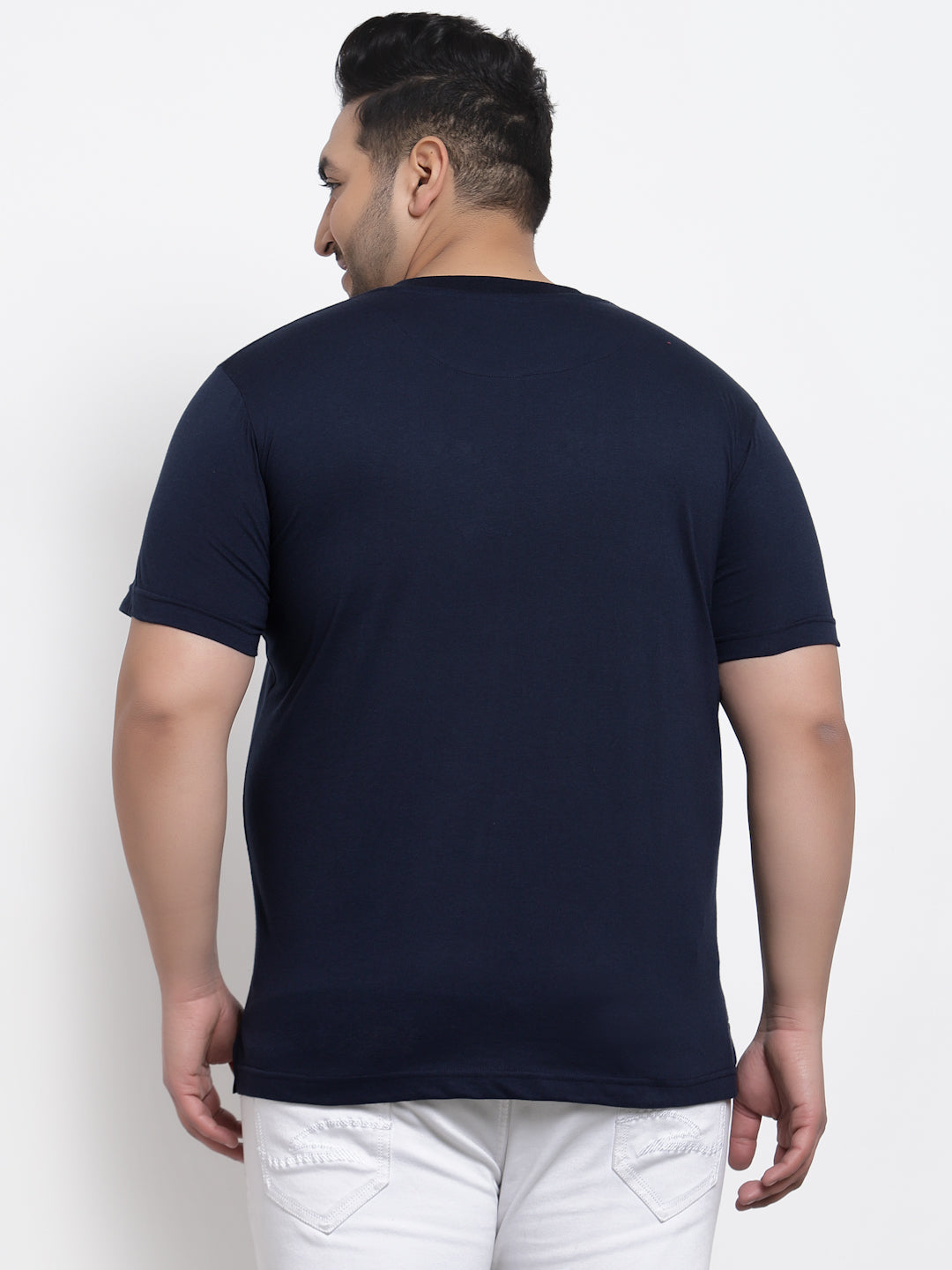Plus Size Men  Navy Blue & Yellow Typography Printed Cotton T-shirt