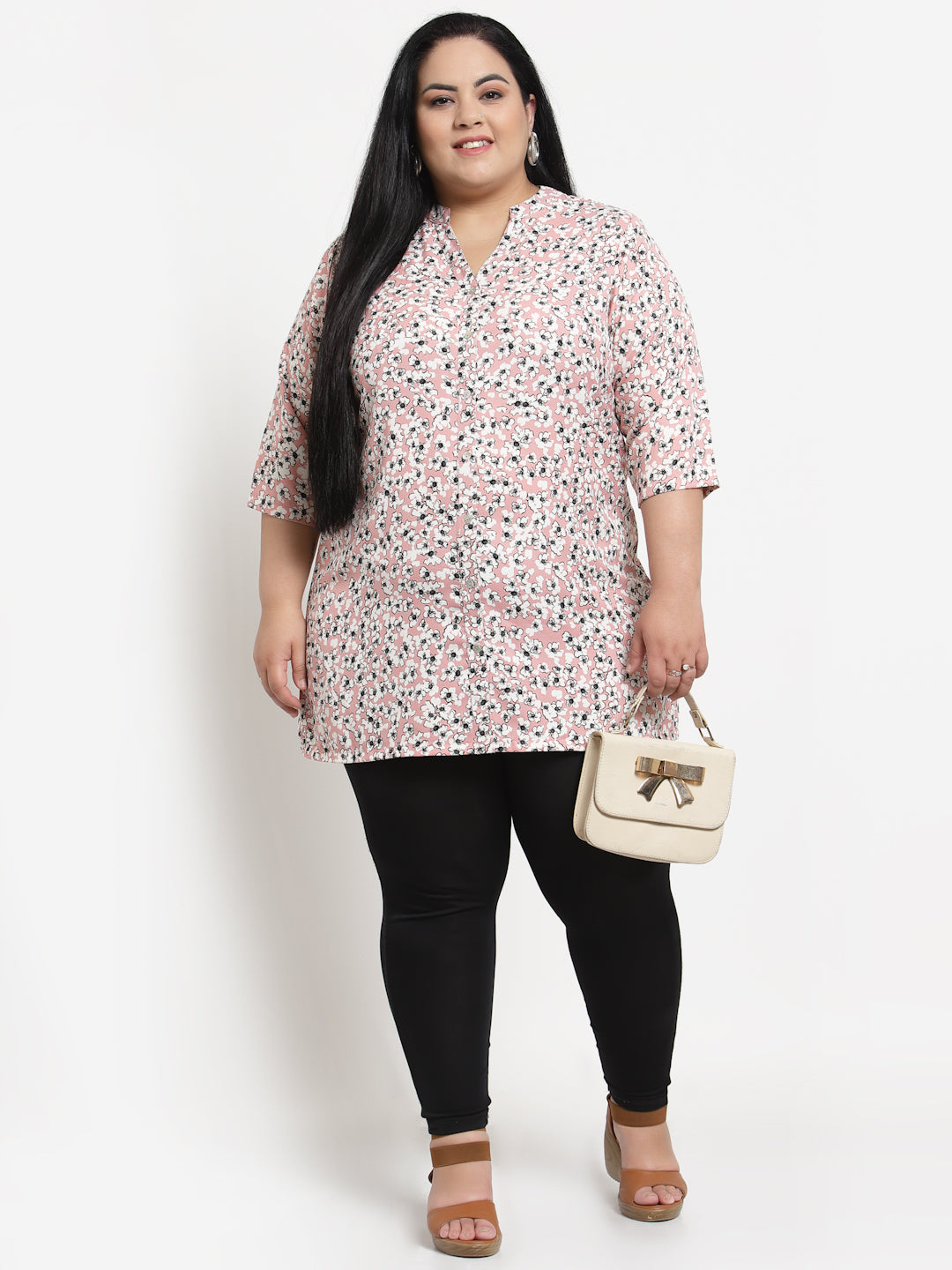Plus Size Pink & White Floral Printed Tunic