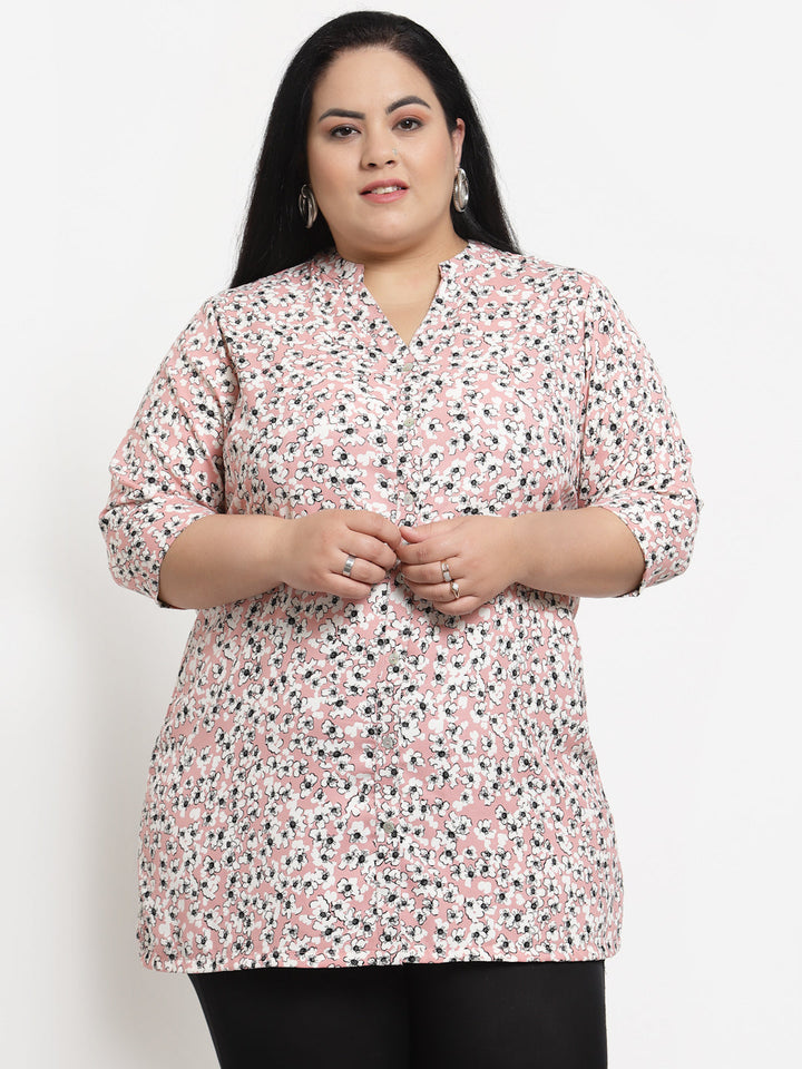 Plus Size Pink & White Floral Printed Tunic