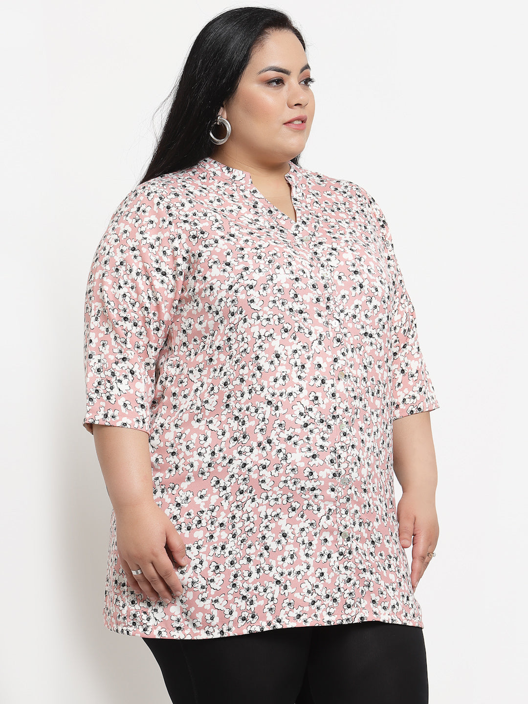Plus Size Pink & White Floral Printed Tunic
