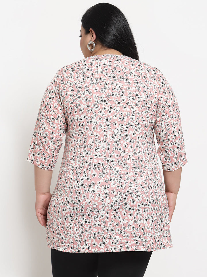 Plus Size Pink & White Floral Printed Tunic