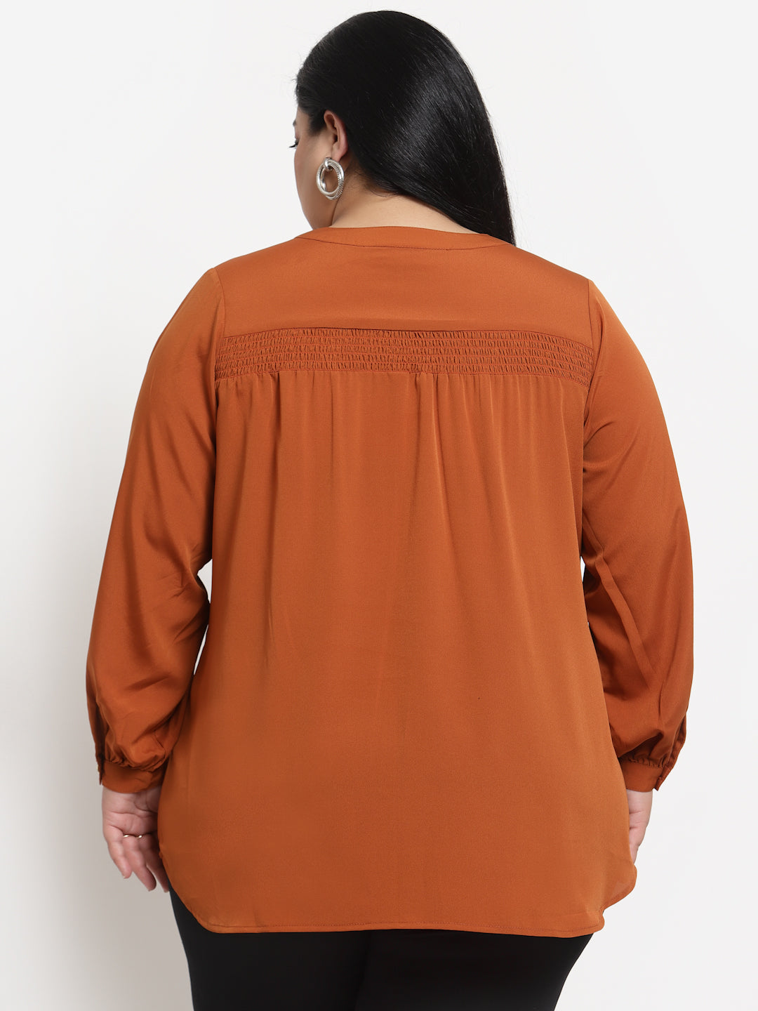 Plus Size  Brown Solid Top
