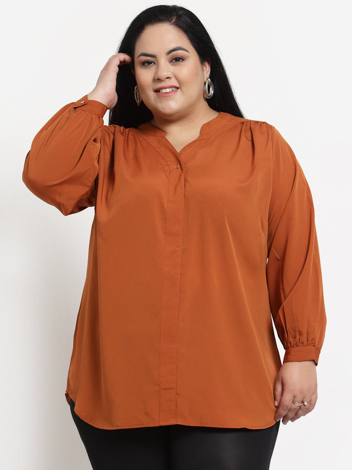 Plus Size  Brown Solid Top