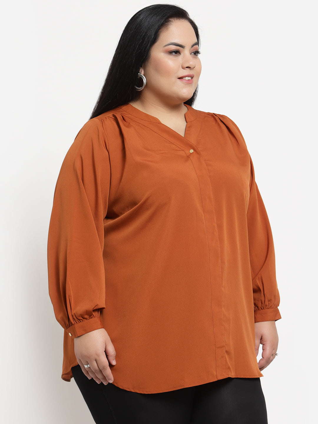 Plus Size  Brown Solid Top