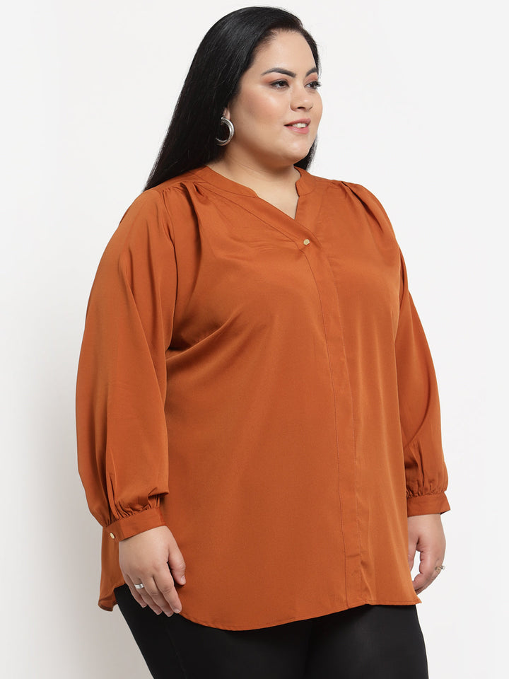 Plus Size  Brown Solid Top