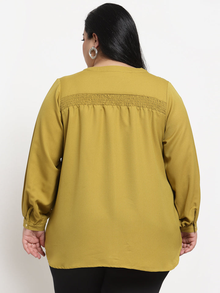 Plus Size Yellow Mandarin Collar Top