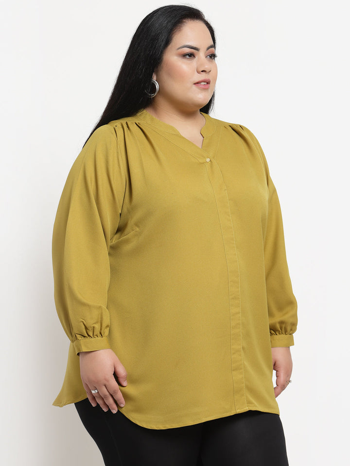 Plus Size Yellow Mandarin Collar Top