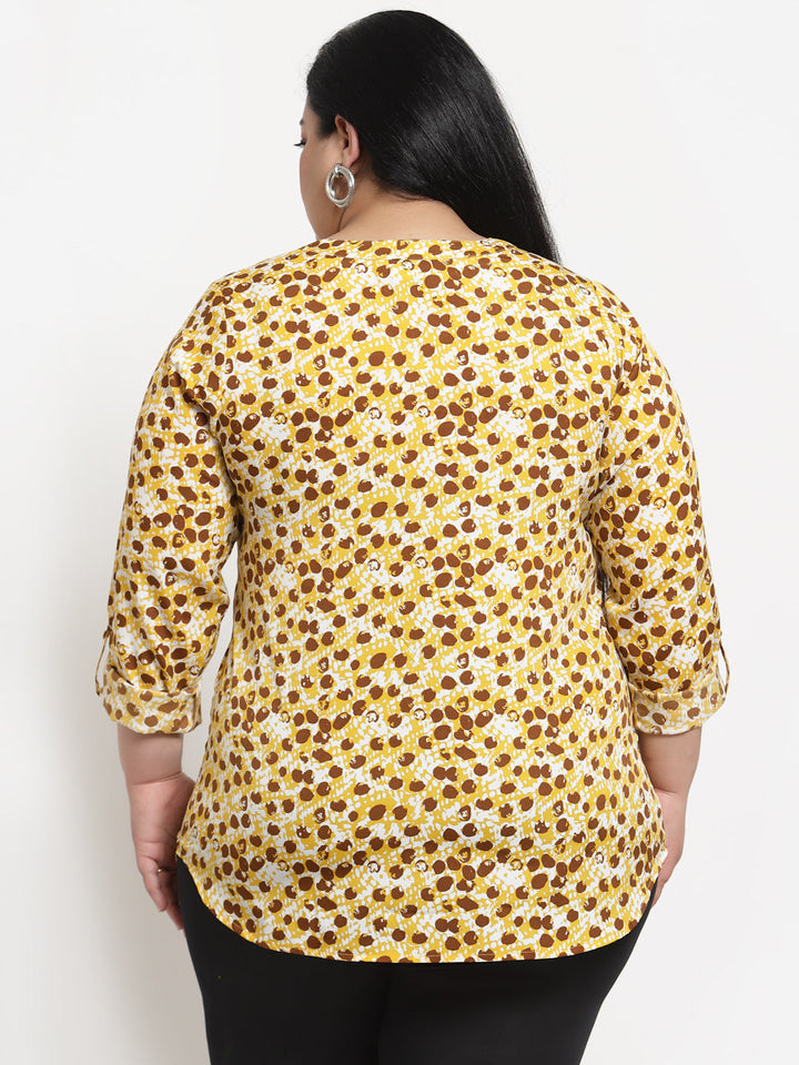 Plus Size Women  Yellow  Brown Abstract Printed Top