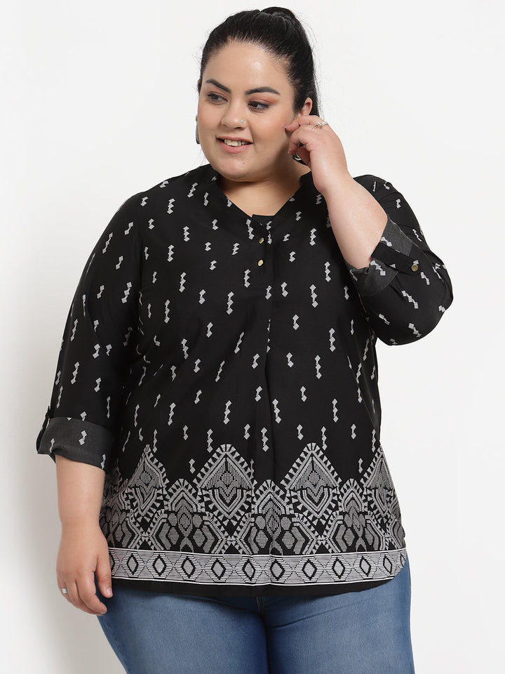 Plus Size Women  Black  White Geometric Printed Top