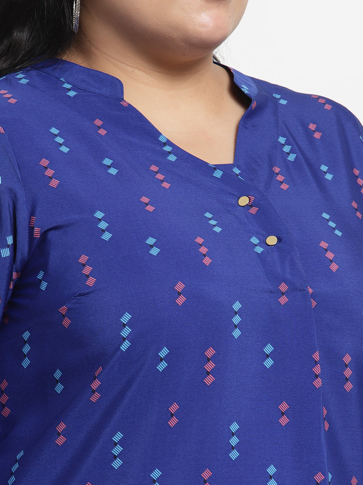 Plus Size Women  Blue Geometric Printed Top