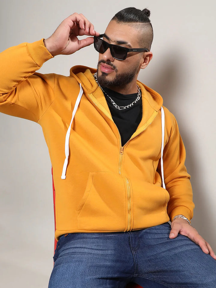 Mustard Yellow Basic Zip-Front Hoodie