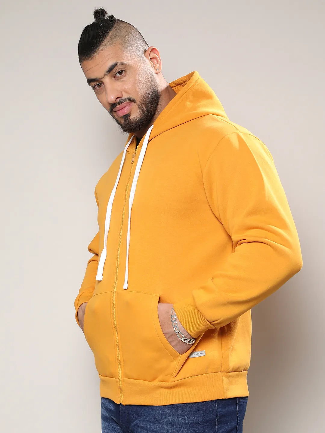 Mustard Yellow Basic Zip-Front Hoodie