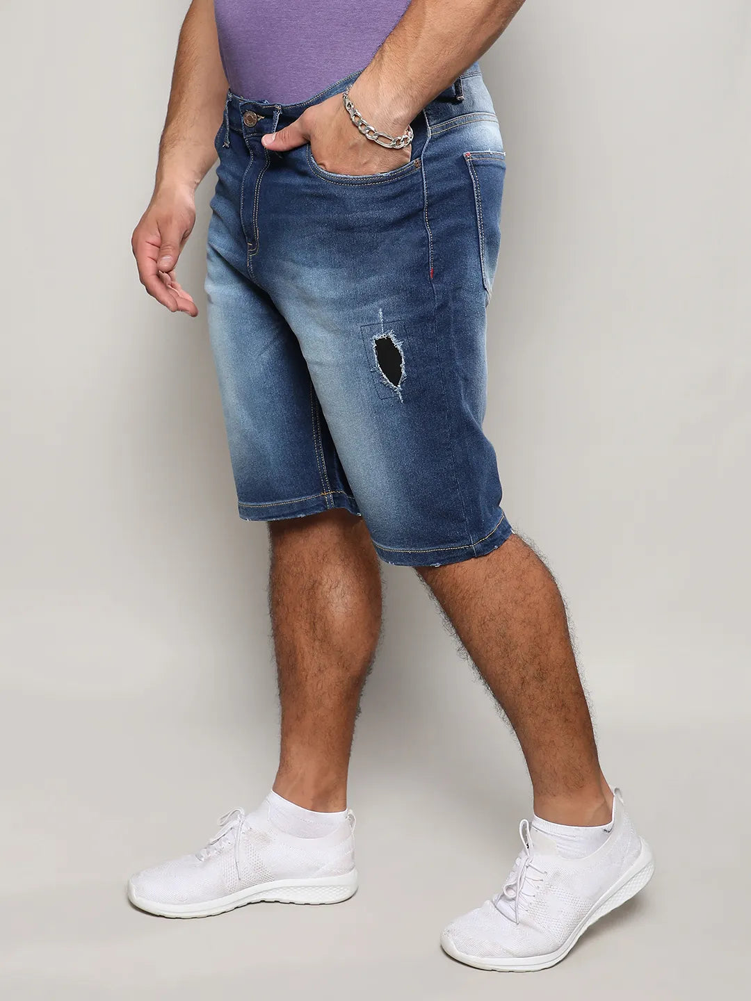 Solid Torn Stylish Denim Short