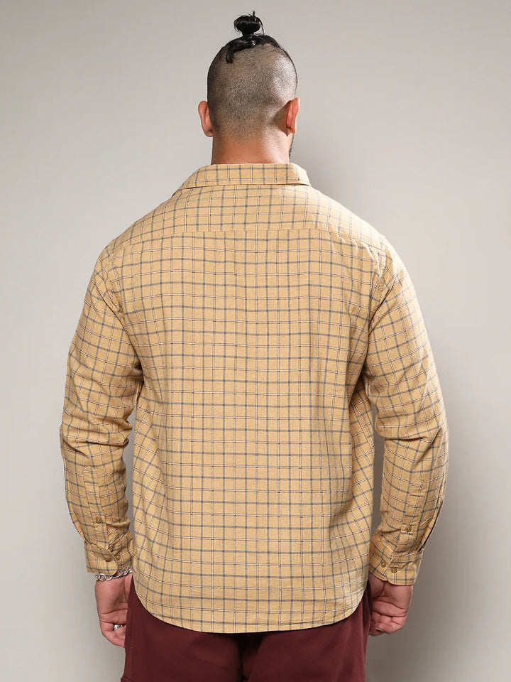 Beige Contrast Tartan Plaid Shirt