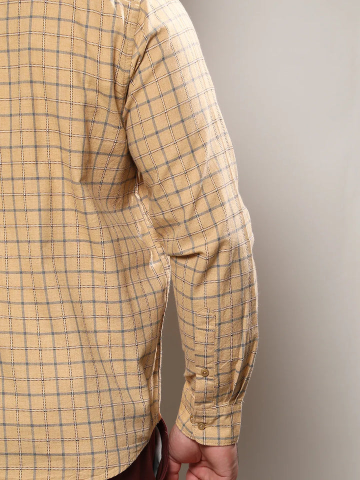 Beige Contrast Tartan Plaid Shirt