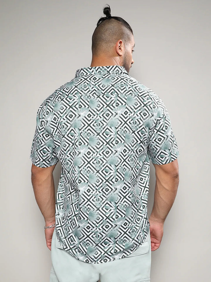 Black & Green Geometric Foliage Shirt