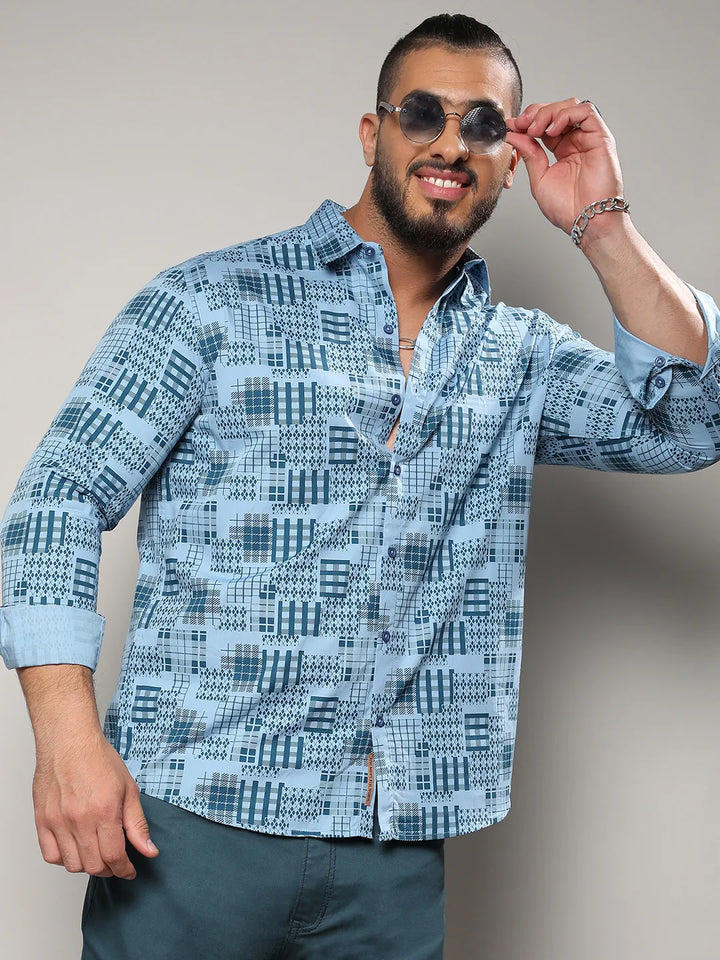 Blue Arygle Checkered Block Shirt