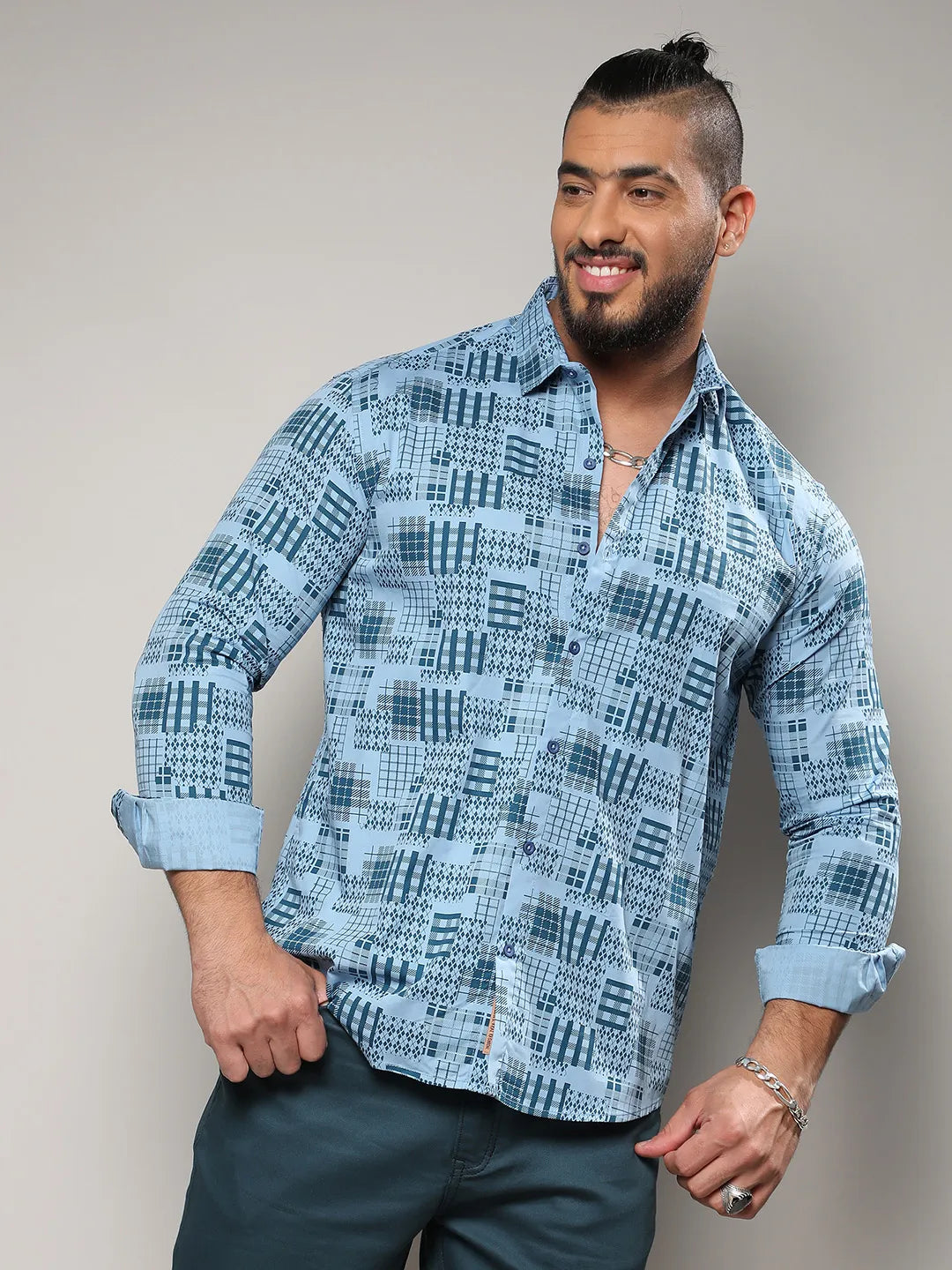 Blue Arygle Checkered Block Shirt