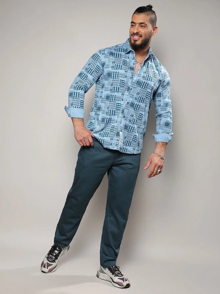 Blue Arygle Checkered Block Shirt