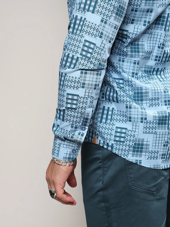 Blue Arygle Checkered Block Shirt