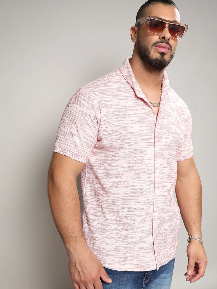 Blush Pink Textured Horizontal Striped Shirt