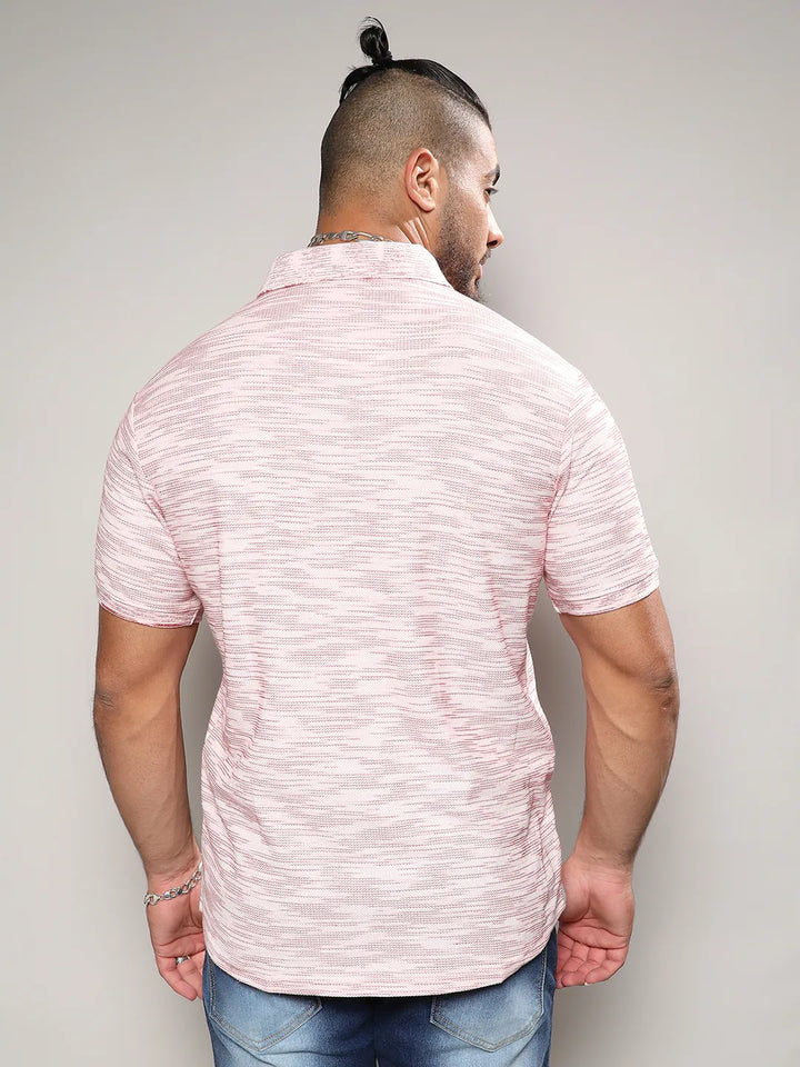 Blush Pink Textured Horizontal Striped Shirt
