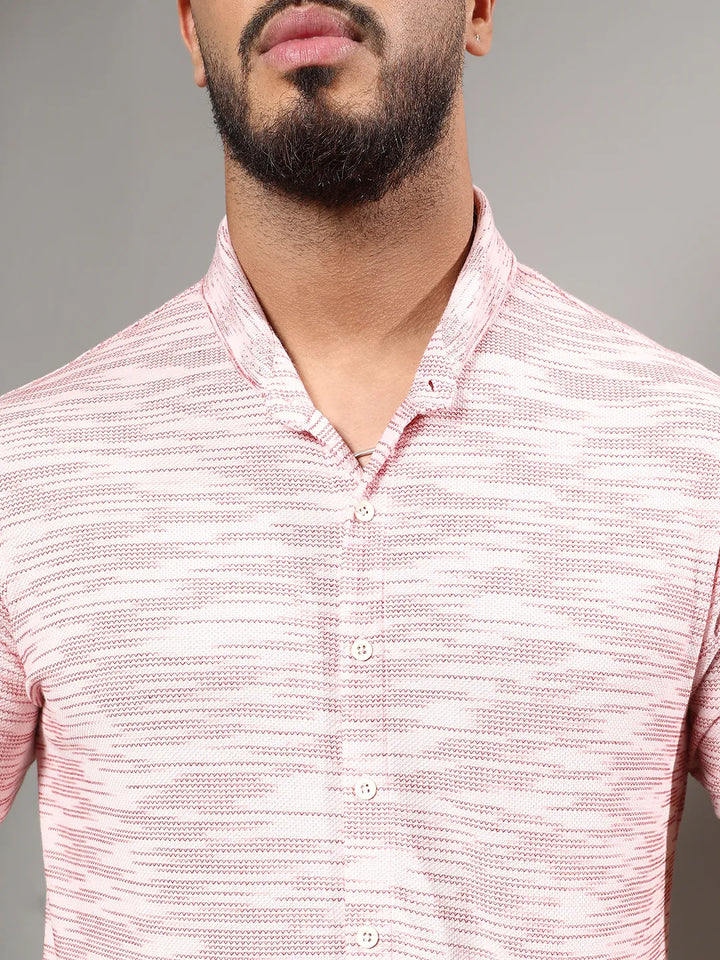 Blush Pink Textured Horizontal Striped Shirt