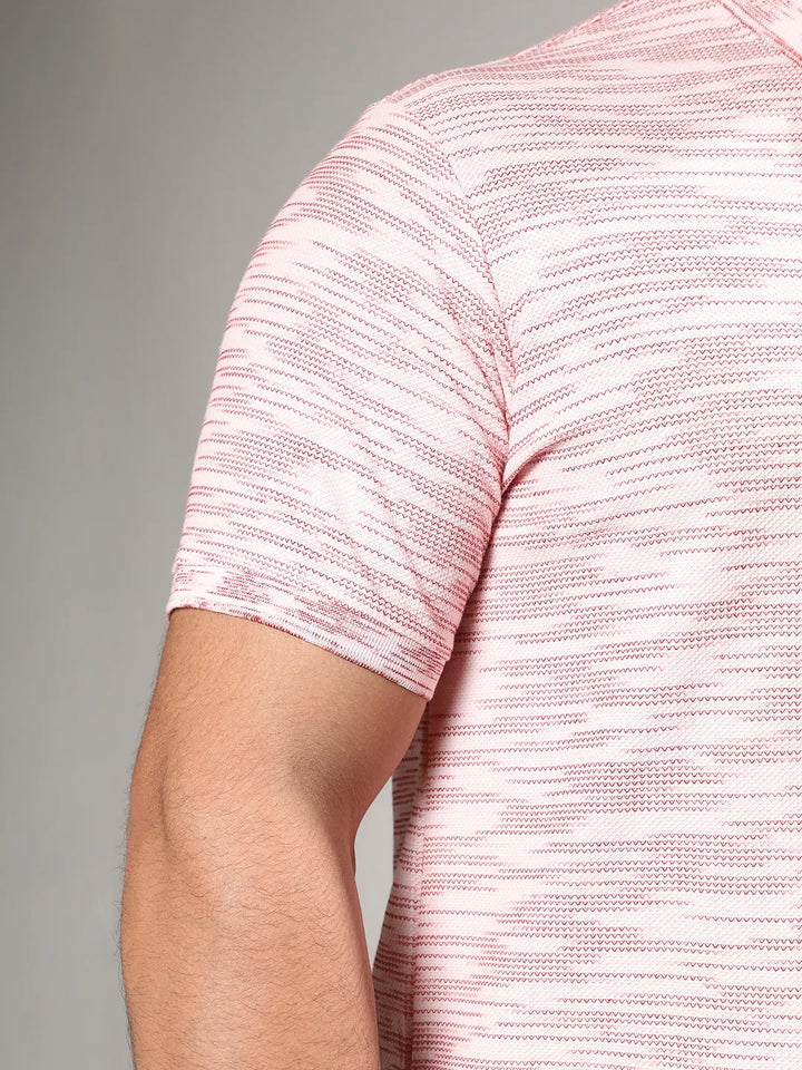 Blush Pink Textured Horizontal Striped Shirt