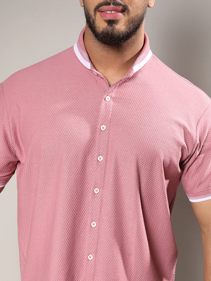 Coral Pink Honeycomb Knit Shirt