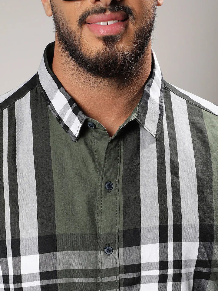 Dark Green Tartan Plain Shirt