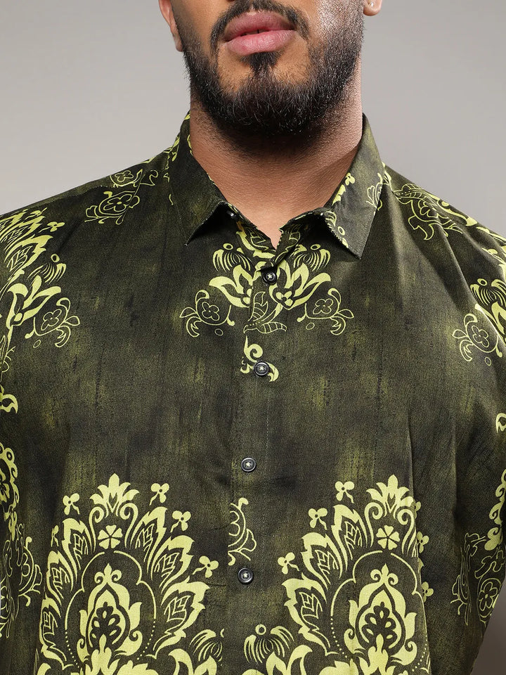 Forest Green Ethnic Motif Shirt