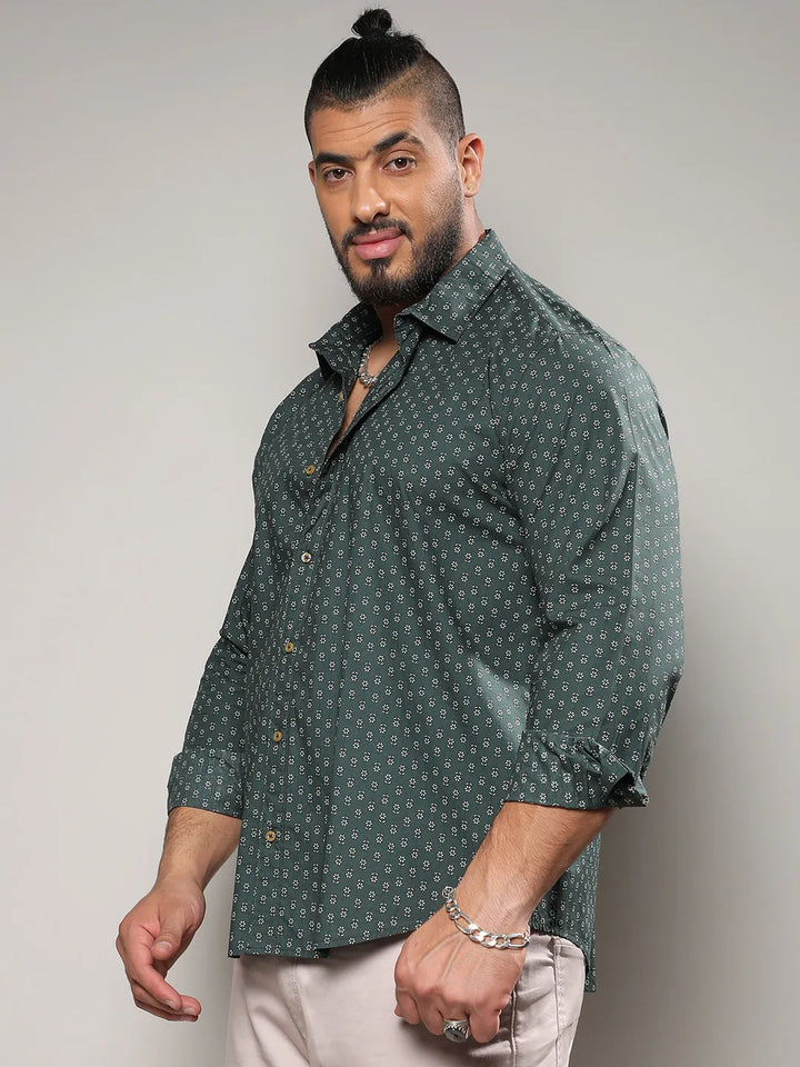 Forest Green Micro Flower Shirt