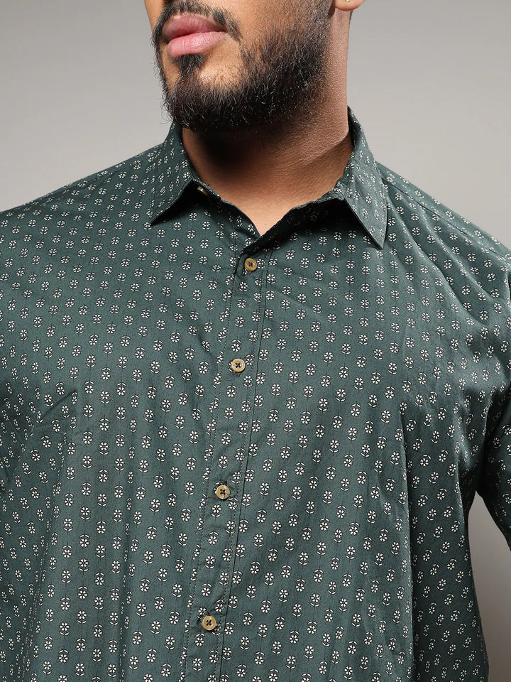 Forest Green Micro Flower Shirt