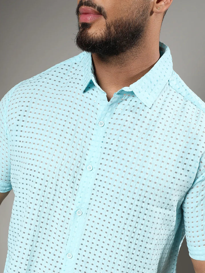 Light Blue See-Through Square Shirt