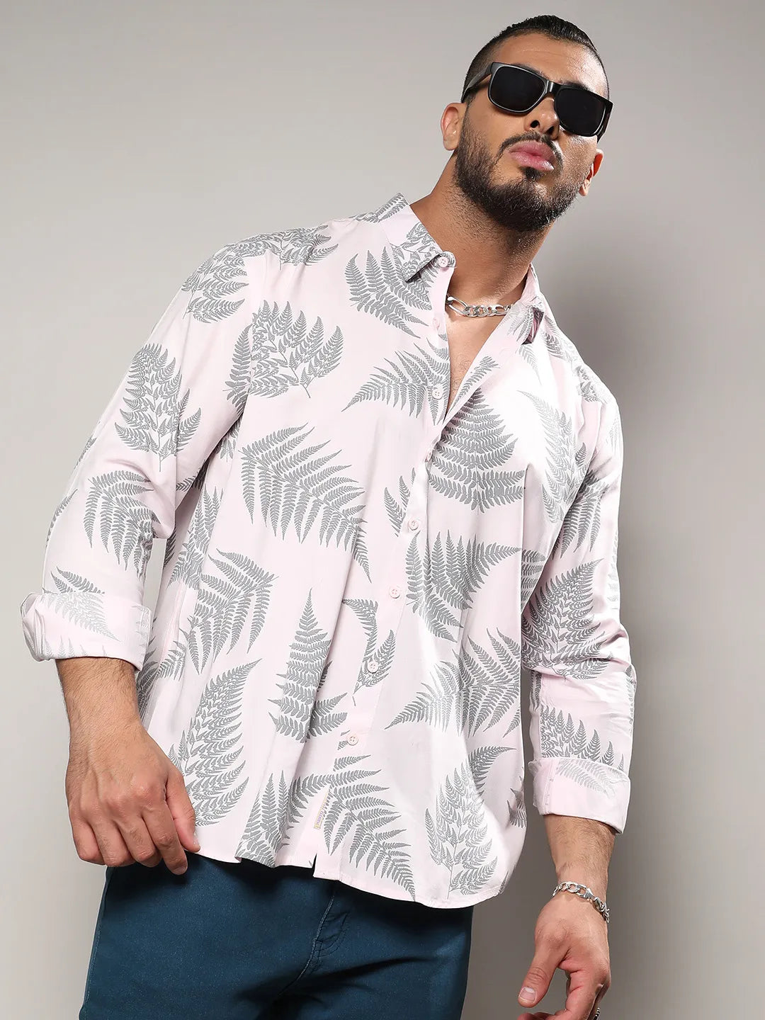 Light Pink & Dark Grey Contrast Fern Shirt