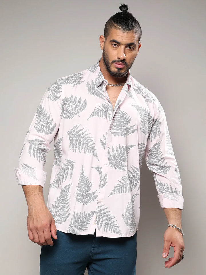 Light Pink & Dark Grey Contrast Fern Shirt