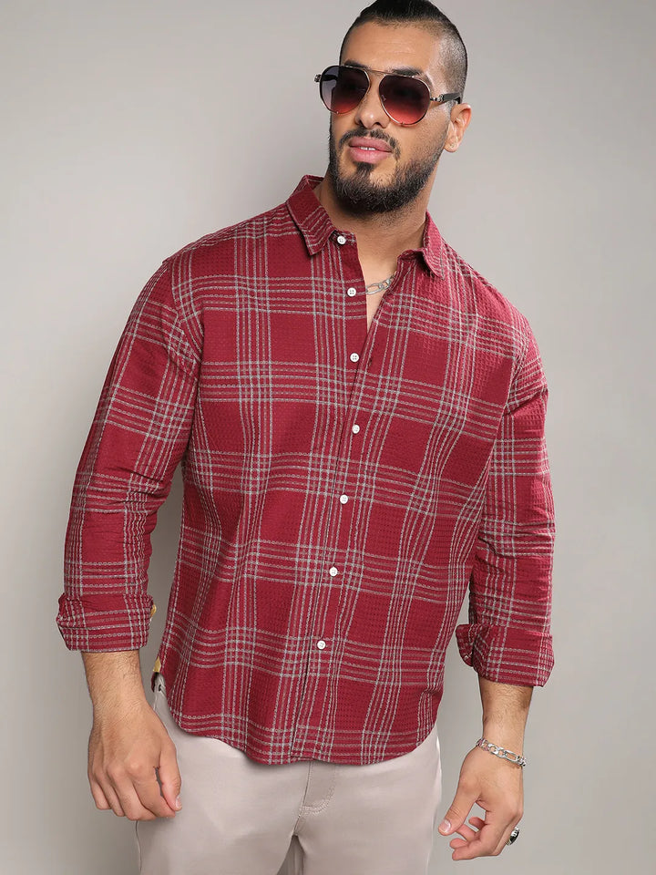 Maroon Red Chalk Tartan Plaid Shirt