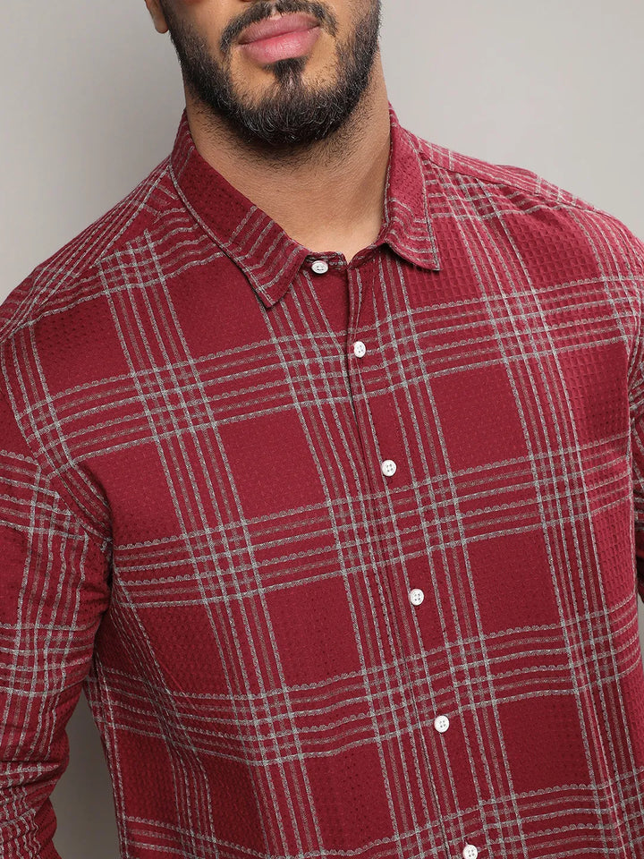 Maroon Red Chalk Tartan Plaid Shirt