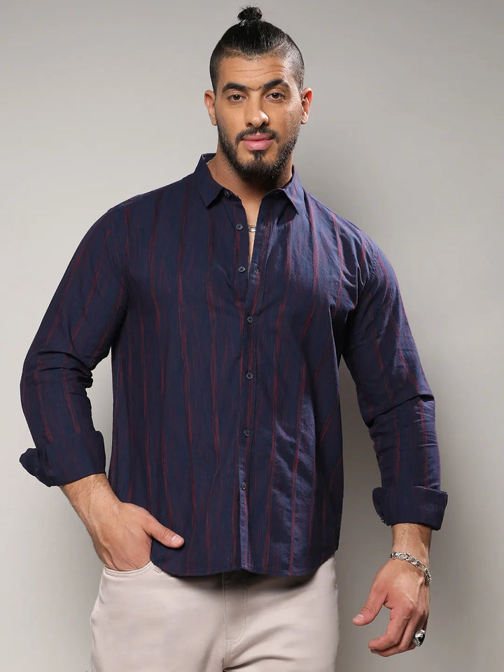 Navy Blue & Red Ombre Striped Shirt