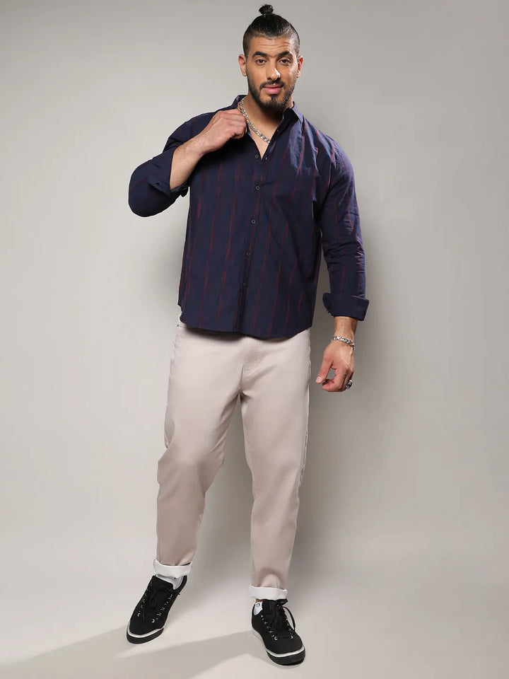 Navy Blue & Red Ombre Striped Shirt
