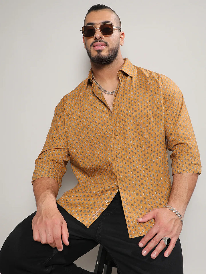 Tan Brown Micro Flower Shirt