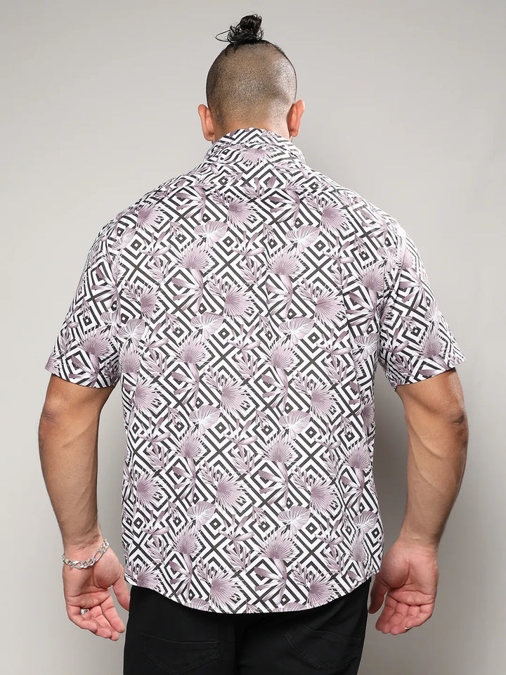 White & Black Geometric Foliage Shirt