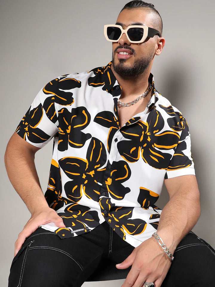 White & Black Maxi Floral Print Shirt