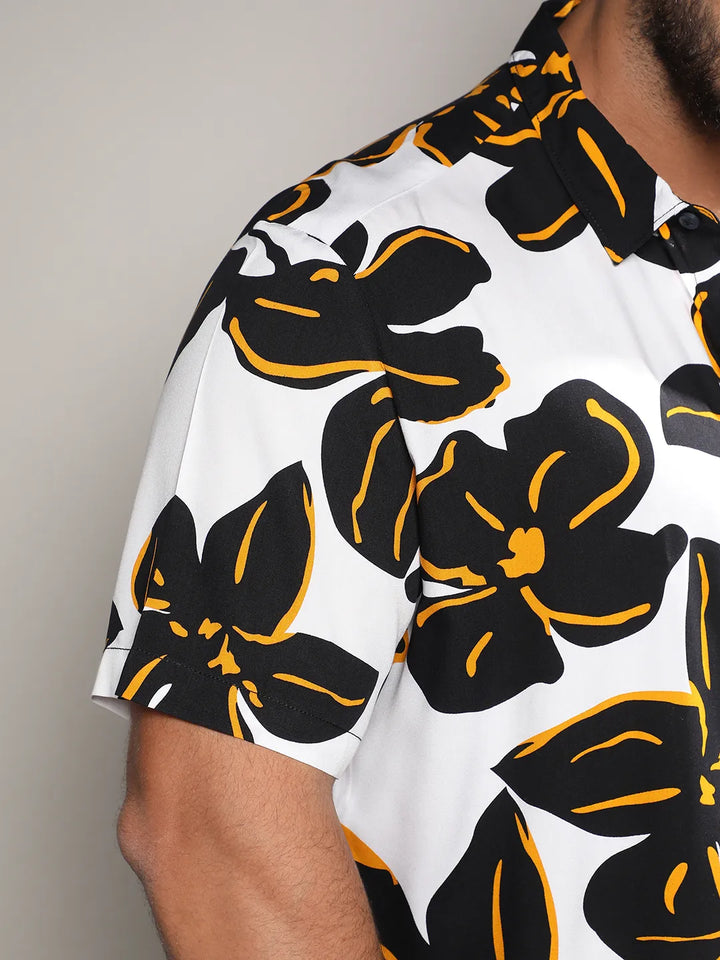 White & Black Maxi Floral Print Shirt