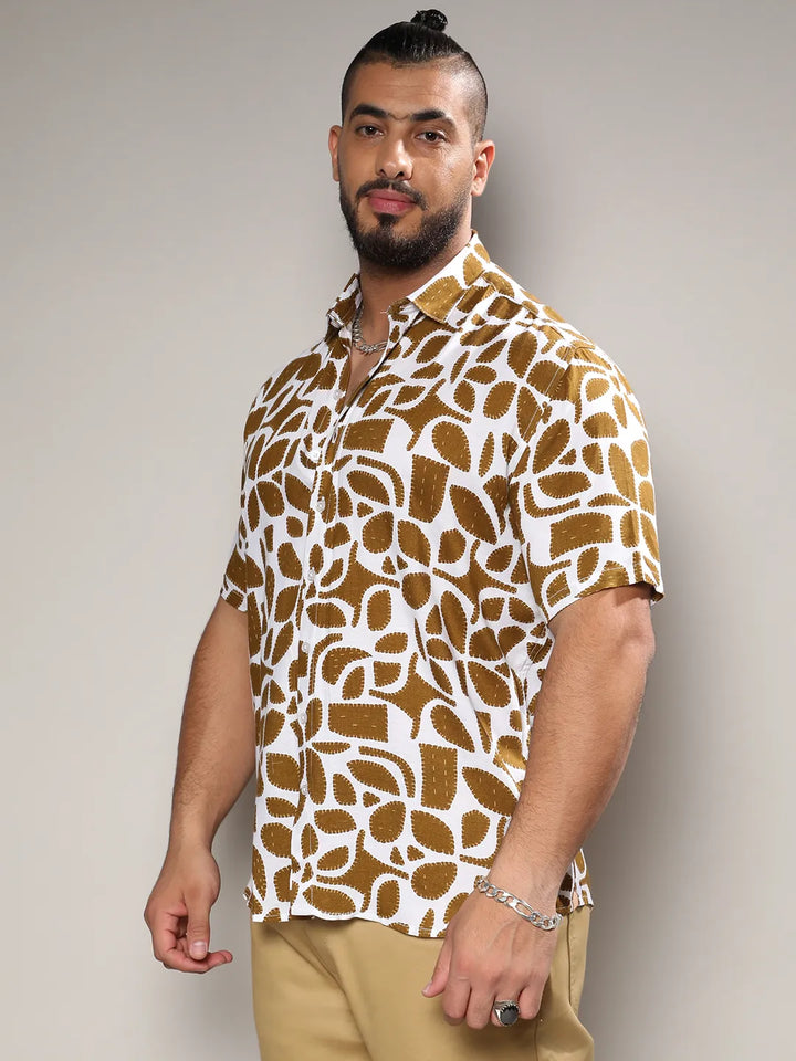White & Brown Contrast Block Shirt