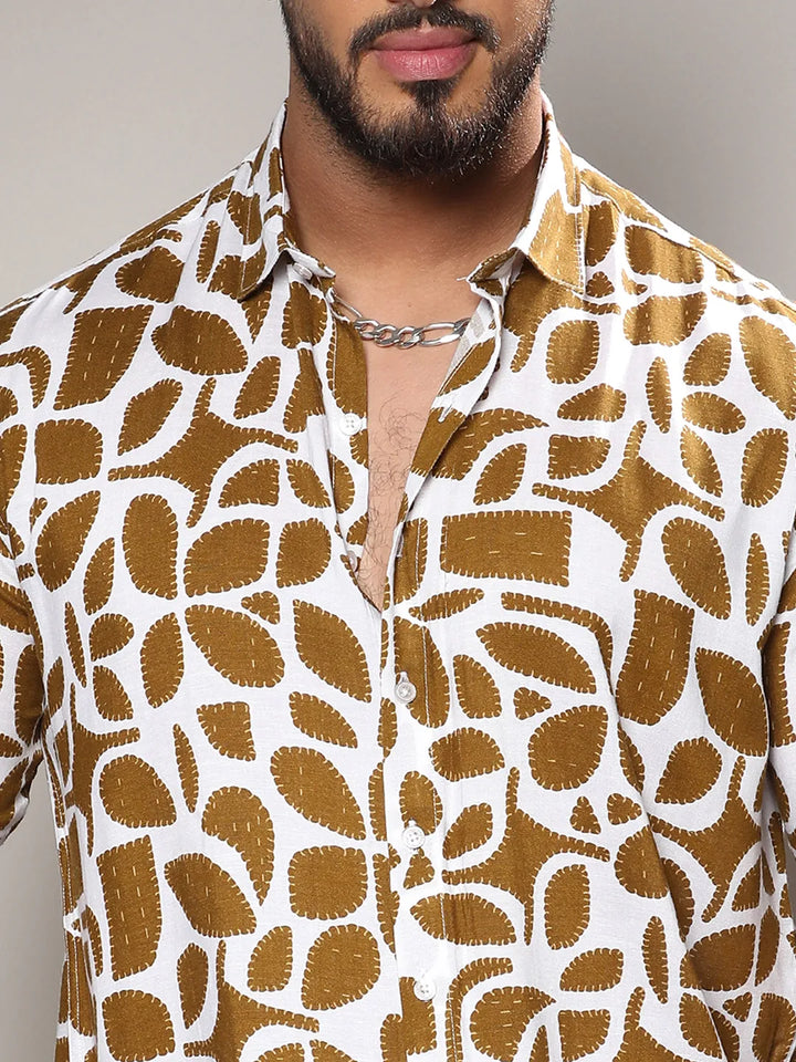 White & Brown Contrast Block Shirt