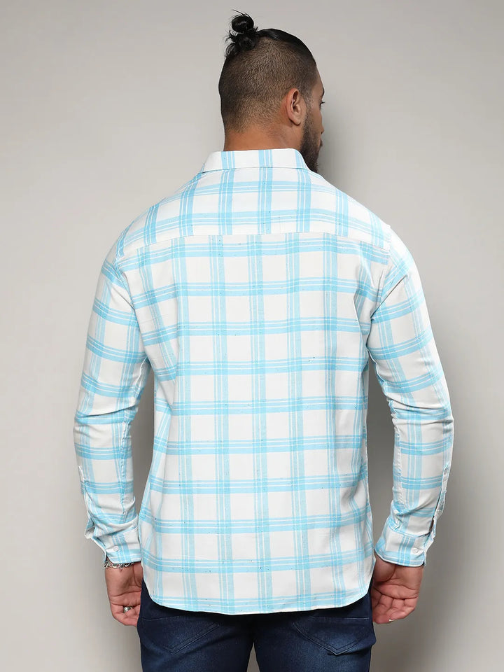 White & Light Blue Tartan Plaid Shirt