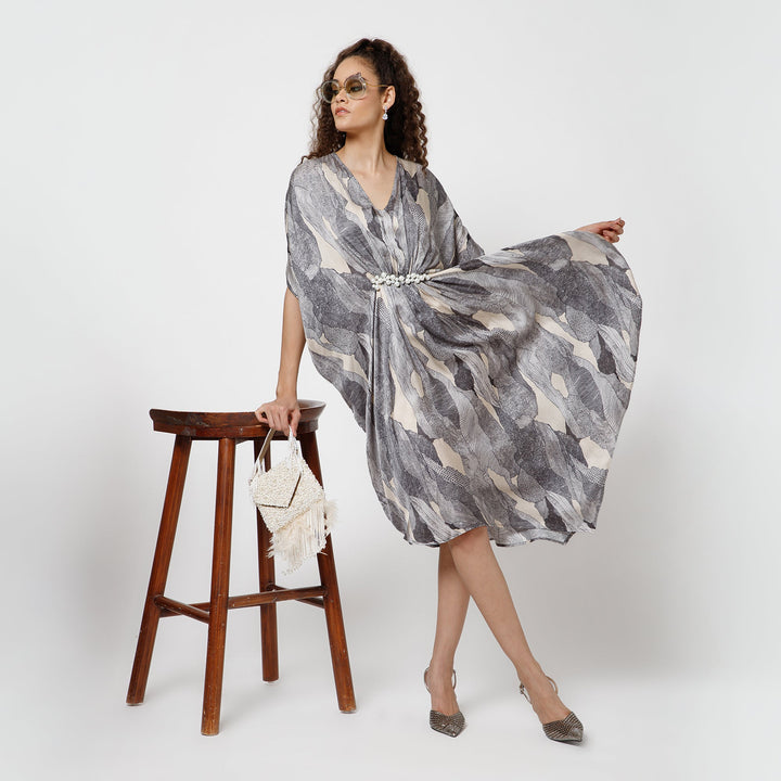 Black Satin Kaftan With Pearls