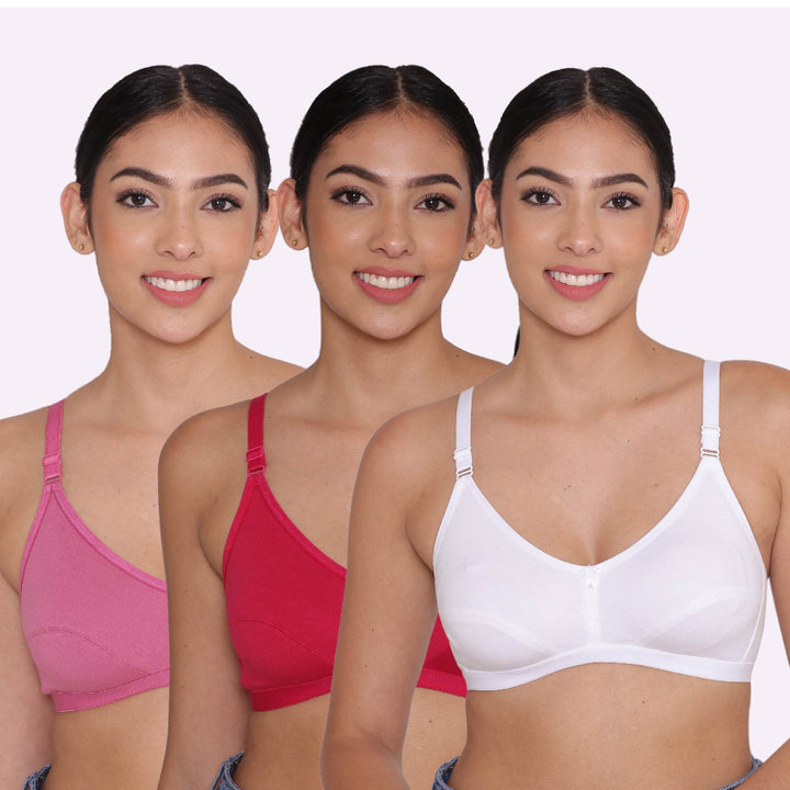 Women's Non Padded Non-Wired Regular Bra-PARIS Combo of 3