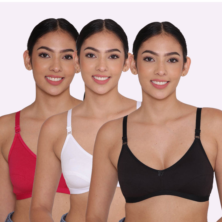 Women's Non Padded Non-Wired Regular Bra-PARIS Combo of 3